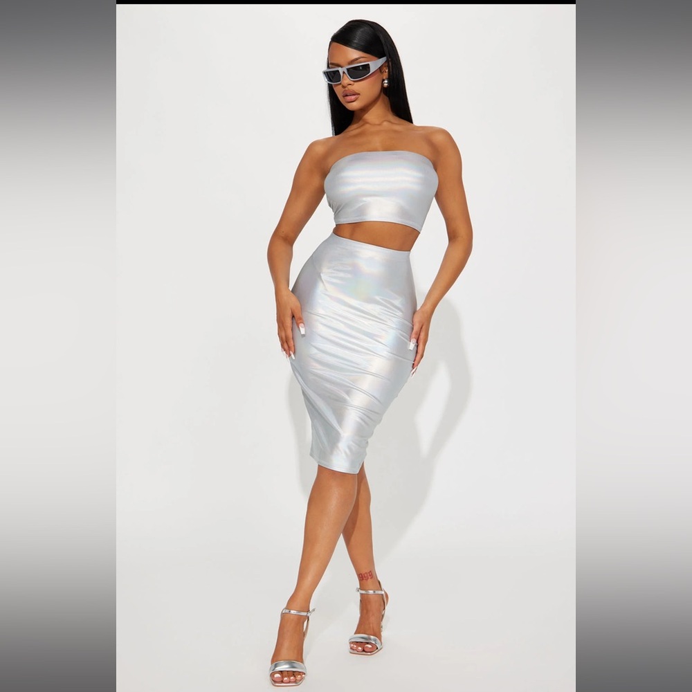 Hope Holographic Skirt Set - Silver
